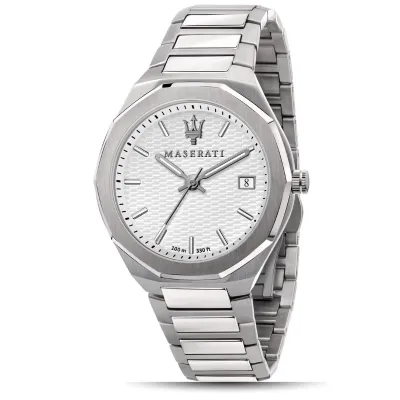 Maserati Stile 3H White Dial Silver Steel Strap Watch For Men